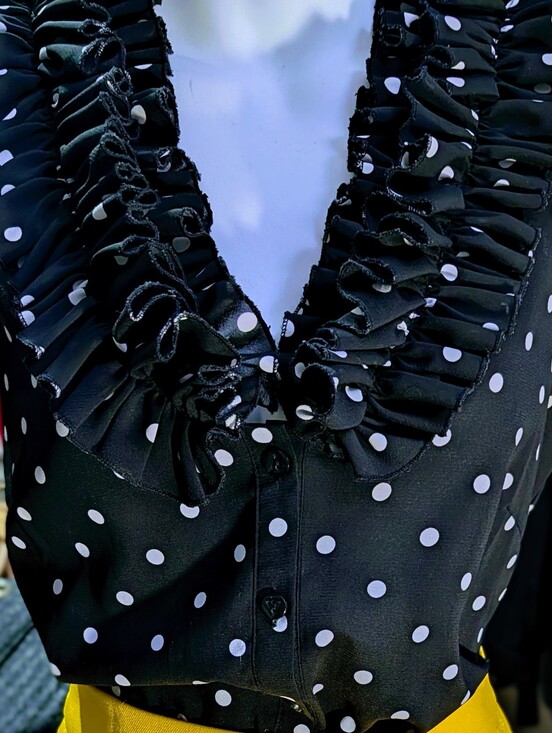 Source Unknown Tops - Source Unknown Black and White Polka Dot Ruffle Collar Blouse